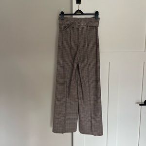 Miss Selfridge Plaid High Waisted Flowy Pants with Belt - Size 4